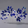 Handmade silver wire hair comb with blue crystals and pearls floral design - Blue Rhinestone (HS-J6869SBLUE)