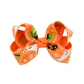 Handmade Halloween hair bow with orange ribbon and ghost print for kids hair accessory - Halloween Bow Hair Clip (2) / 1 Piece/Pack (8cm)