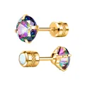 Élégantes boucles d'oreilles clous en zircon rond irisé doré avec fermoir à vis - 2mm (1 Pièce) / Or (Zircone AB)