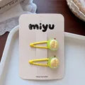 Paar schattige gele durian cartoon haarspelden voor meisjes op een displaykaartje - Durian Stijl / 2 Stuks/Set