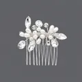 Elegant handmade silver wire hair comb with pearls and clear crystals for wedding - Luxury Versatile Pearl Rhinestone Hair Comb (HS-J807) / Silver