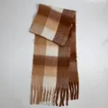 Soft mohair-style checkered scarf in brown and beige with tassel edges for winter warmth - 38*205+17*2cm / New Color 12# Brown Khaki White Retro Plaid