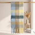 Cozy mohair checkered scarf featuring blue and yellow plaid patterns and long tassels - 38*205+17*2cm / New Color 13# Blue Yellow Brown Grey Fresh Spliced Plaid