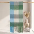 Soft checkered mohair scarf with long tassels in blue and green tones for winter - 38*205+17*2cm / New Color 1# Blue Green Grey Contrast Large Plaid
