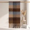Warm mohair plaid scarf featuring brown and blue grid pattern with long fringe tassels - 38cm x 239cm / New Color 6# (Brown Series Plaid)