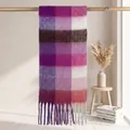 High-quality soft mohair plaid scarf in purple and pink tones with fringe detail - 38cm x 239cm / New Color 7# (Purple, Pink & Brown Plaid)