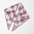 Elegant burgundy lace triangle scarf with floral embroidery for women - Vintage Floral Style (SJJ091-06)