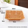 Hand-woven imitation rattan square fruit basket for snacks with clear size annotations - G525 Square Scalloped Yellow Small