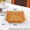 Square imitation rattan woven fruit basket for snacks with dimension details - G525 Square Scalloped Yellow Medium
