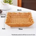 Square imitation rattan woven fruit basket with dimensions 26x26x7cm for home storage - G525 Square Scalloped Yellow Large