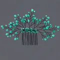 Handmade wire-wrapped hair comb featuring teal crystal beads on a black branch frame - Forest Vintage Branch Style (HS-J6471) / Emerald Green