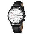 Montre à quartz de luxe Geneva pour hommes avec cadran blanc et bracelet en cuir noir - Bracelet Noir Cadran Blanc