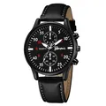 Montre à quartz classique Geneva pour homme avec bracelet en cuir noir et cadran noir élégant - Noir