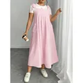 Detailed view of fashionable pink striped plus size pinafore dress with bow shoulder straps - 3XL / Top And Bottom / Pink and White Striped U