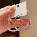 High-quality minimalist large silver hoop earrings made of S925 silver for women - Minimalist Polished Large Hoop (E2499 Silver) / 925 Silver Needle / Silver