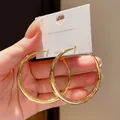 High-end large gold hoop earrings featuring S925 silver posts for a minimalist look - Minimalist Polished Large Hoop (E2499 Gold) / 925 Silver Needle / Gold