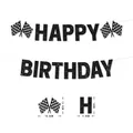 Μαύρο γκλίτερ πανό Happy Birthday θέμα αγώνων με καρό σημαίες και ακριβείς διαστάσεις - Μαύρο Πανό Αυτοκινήτου