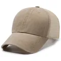 Khaki truckerpet met een ademende mesh achterkant en een gewassen katoenen afwerking - Verstelbaar / Khaki