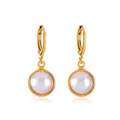 Elegante gouden oorringen met witte ronde parelbedels voor dames - Vintage Gouden Parel Oorbellen(M-161)