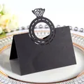 Elegant black laser-cut diamond ring place card for formal wedding table settings - Silver Charcoal