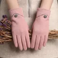 Warm pink winter gloves made of rabbit hair with touchscreen and button detail - One Size / W7 Center Button Pink