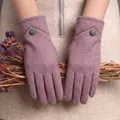 Elegant pinkish-purple winter gloves with decorative button and houndstooth detail view - One Size / W7 Center Button Purple