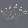 Elegant 6-piece handmade gold wire U-shaped hairpins with pearls and rhinestones - Artificial Pearl and Rhinestone Decor Style (HS-J6484) / 6Pcs/Set / Gold