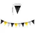 Triangular party bunting flags in gold, silver, and black, 13x18cm size dimensions - New Year Glossy Black Gold Silver Triangle Banner