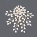 Elegant hand-wired firework brooch with white water drop pearls and gold wire - Large Radial Sunflower Style (BRS-J406G)