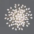 Exquisite handmade gold-tone wire wrapped firework brooch with elegant water-drop pearls - Radial Starlight Style (BRS-J408G)