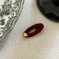 Vintage velvet oval duckbill hair clip with irregular gold accent ornament in deep red - Velvet Hollow Oval Duckbill Clip (J300-B230) / Red