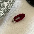 Elegant red velvet oval hair clip featuring a sparkling rhinestone bow detail for women - Velvet Oval Rhinestone Bow Clip (J300-B230) / Red