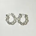 Elegant minimalist silver stainless steel geometric chain hoop earrings with latch back - Geometric Chain Hoop Earrings (FY) / Silver