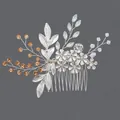 Elegant silver floral and leaf bridal hair comb with sparkling rhinestones for wedding. - Silver Cool Minimalist Style (HS-J4217S)