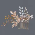 Elegant forest style bridal hair comb with gold leaves and rhinestone flowers - Gold Branch Style (HS-J4217G)