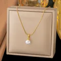 Franse vintage parelhanger ketting met 18K vergulde titanium stalen ketting - 【h357】parelketting Goud