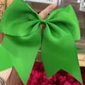 Large 8-inch neon green ribbed ribbon bow hair tie for girls' dance hair accessories - Bright Green