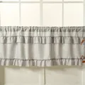 Macro view of silver grey cake skirt ruffled curtain with tiered fabric detail. - Light Gray / S