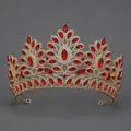 Luxurious vintage Baroque style gold alloy tiara embellished with vibrant red rhinestones - Gold Red Zirconia