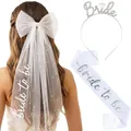 Bridal accessory set with pearl bow veil, glitter sash, and rhinestone Bride tiara - One Size / Bride Bow 3-Piece Accessory Set