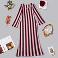 Vestido elegante de manga larga con cuello en V y colorido estampado de zigzag para otoño. - S / Top Y Pantalón / Púrpura
