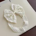 Elegant cream white baby lace headband with a delicate large bow for newborn girls - Beige Lace Headband