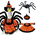 Halloween porch goose costume set featuring pumpkin dress, witch hat, and fuzzy spider. - 23 Inches / Devil Spider Dress / Three-Piece Set