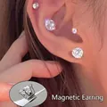 Elegant sparkling zircon magnetic stud earrings for women with non-piercing silver finish - 7mm / Magnetic Style (Single Only, Loose) / Silver