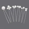 Elegant 6-piece pearl U-shaped hairpin set for bridal weddings and daily hair styling - Multi-Size Artificial Pearl Style (HS-J6185) / 6Pcs/Set / Silver