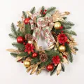 Ghirlanda di Natale decorata con palline oro e rosse, fiori e pigne vere - H3115/45 Ghirlanda (Senza Luci)