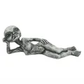 Unique grey alien resin figurine in reclining pose with detailed stone texture ornament - Reclining Grey Alien / Gray