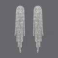 Elegant silver-toned long tassel earrings with full rhinestone pavé for wedding banquets. - Fashion Simple (ERS-J3012)