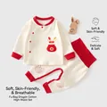 Ensemble pour nouveau-né en coton rouge et crème avec broderie festive de dragon - 66cm / Crème (Sac Dragon Fu)