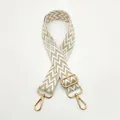 Adjustable beige chevron and diamond pattern bag strap with polished gold metal buckles - Light Khaki